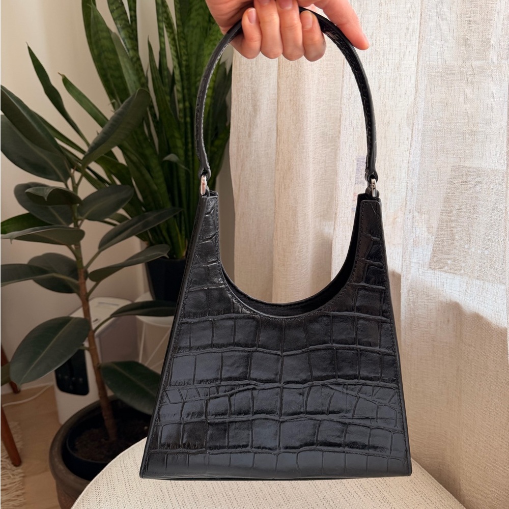 STAUD Rey Bag - Black Croc-Embossed Shoulder Bag - Picture 7 of 16